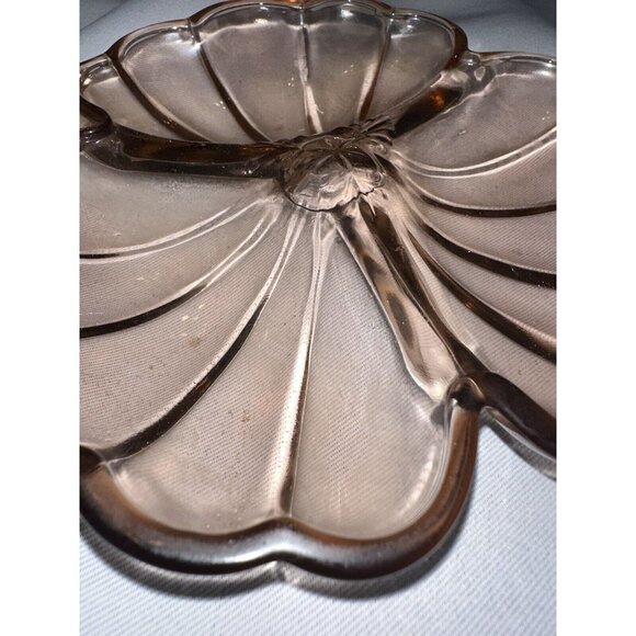 Vintage Jeannette Depression Glass Marigold Clover Leaf Candy Dish Divided Plate - Picture 3 of 7